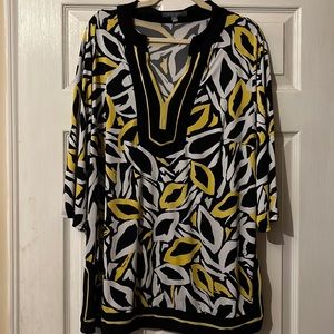 2X Tunic in bright yellow, white, and black